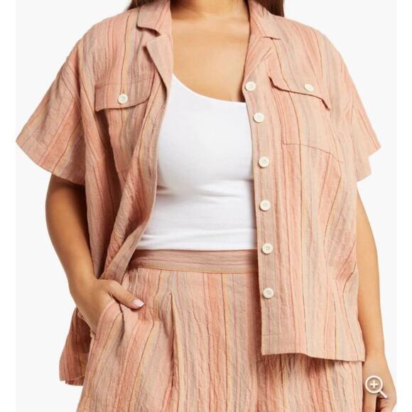 Madewell Women's Button Front Striped Stretch Cotton Linen Shirt Sz 1X Multi NWT - Picture 1 of 10